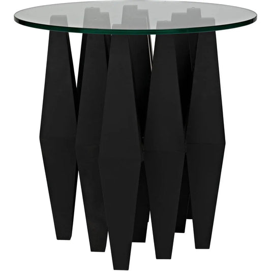 Noir Soldier Side Table, Black Steel Glass Top