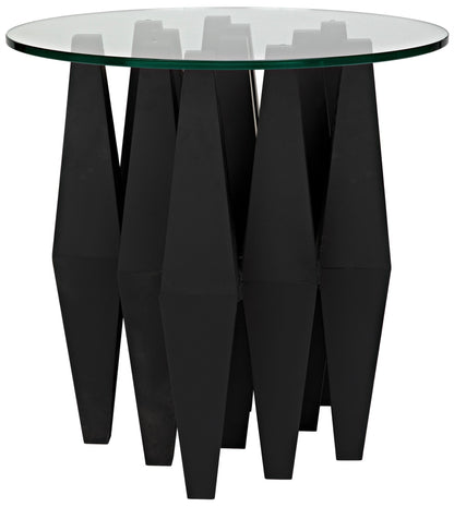 Soldier Side Table, Black Steel with Glass Top-Side Tables-Noir-Sideboards and Things