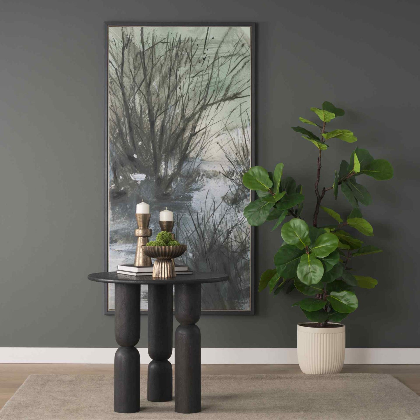 Mercana Sonel Wooden Black Pedestal Foyer Table