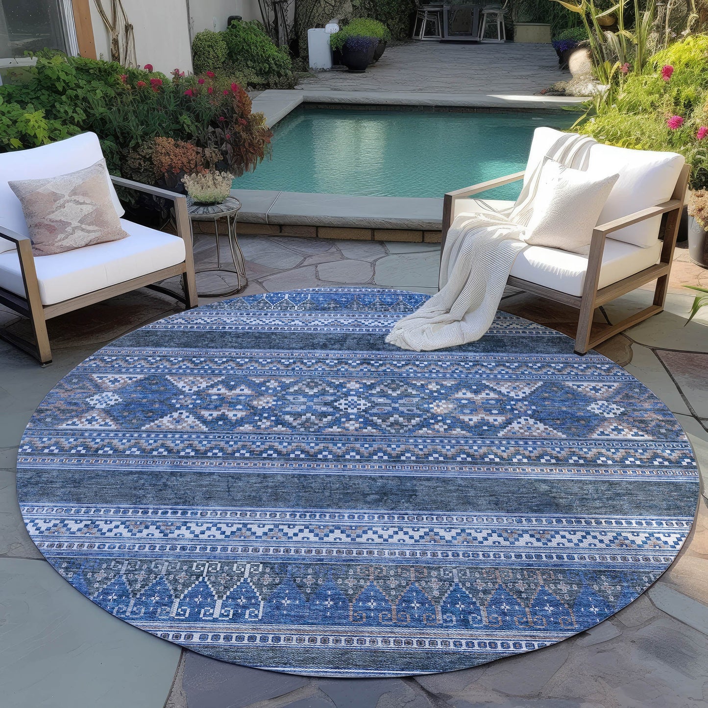 Addison Rugs Southwest Blue Washable Indoor-Outdoor Rug