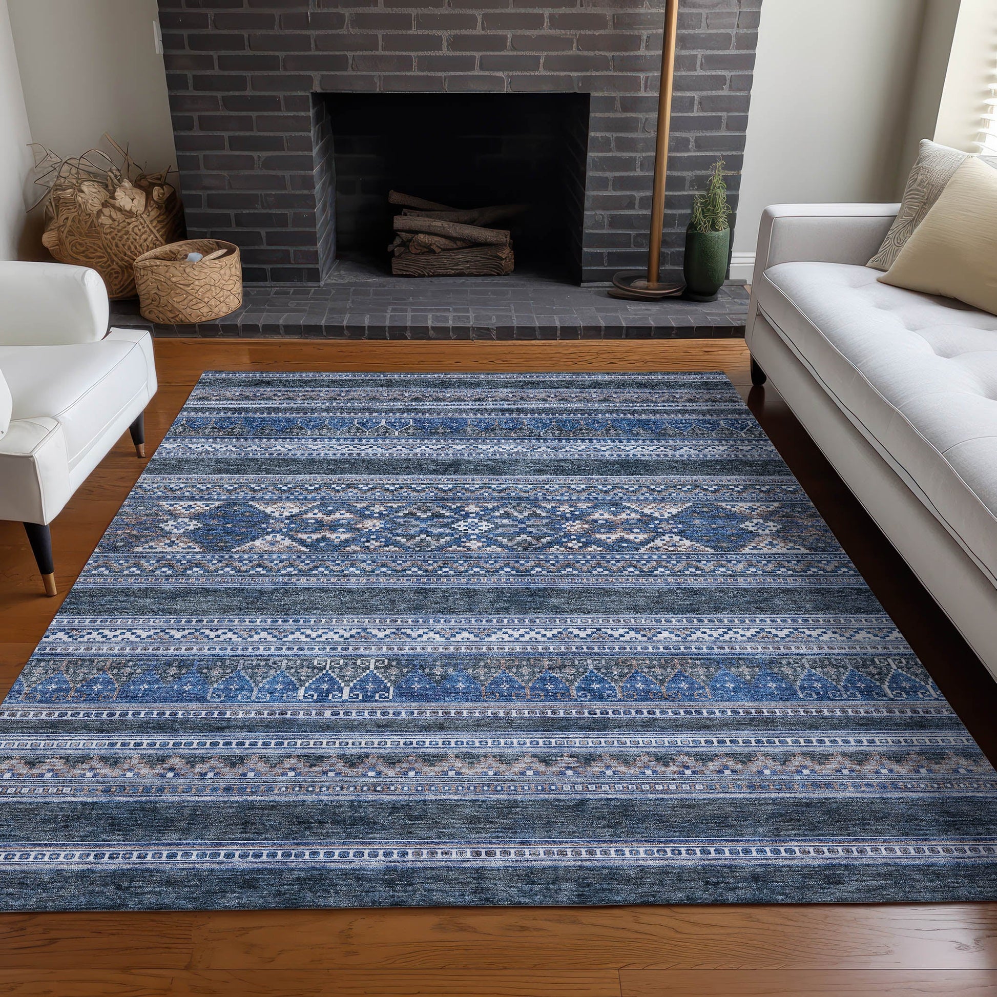 Addison Rugs Southwest Blue Washable Indoor-Outdoor Rug