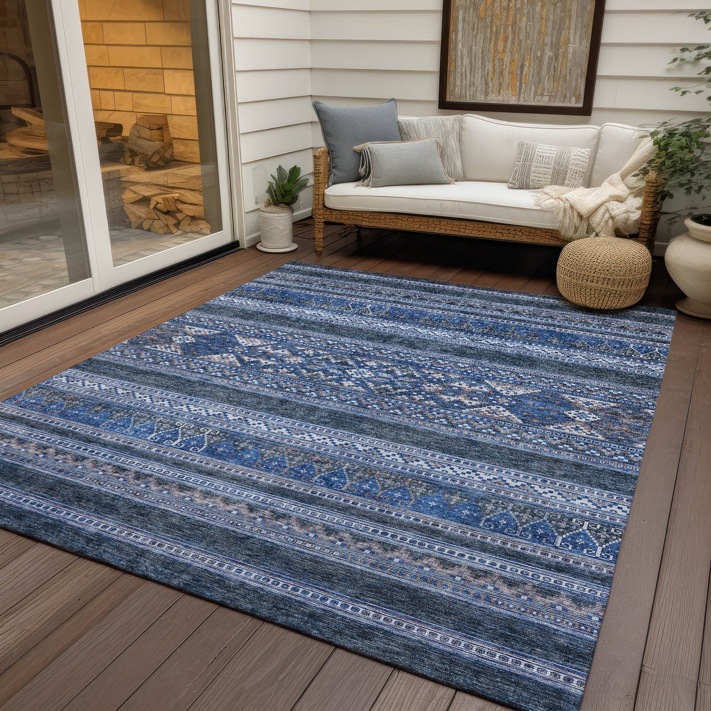 Addison Rugs Southwest Blue Washable Indoor-Outdoor Rug