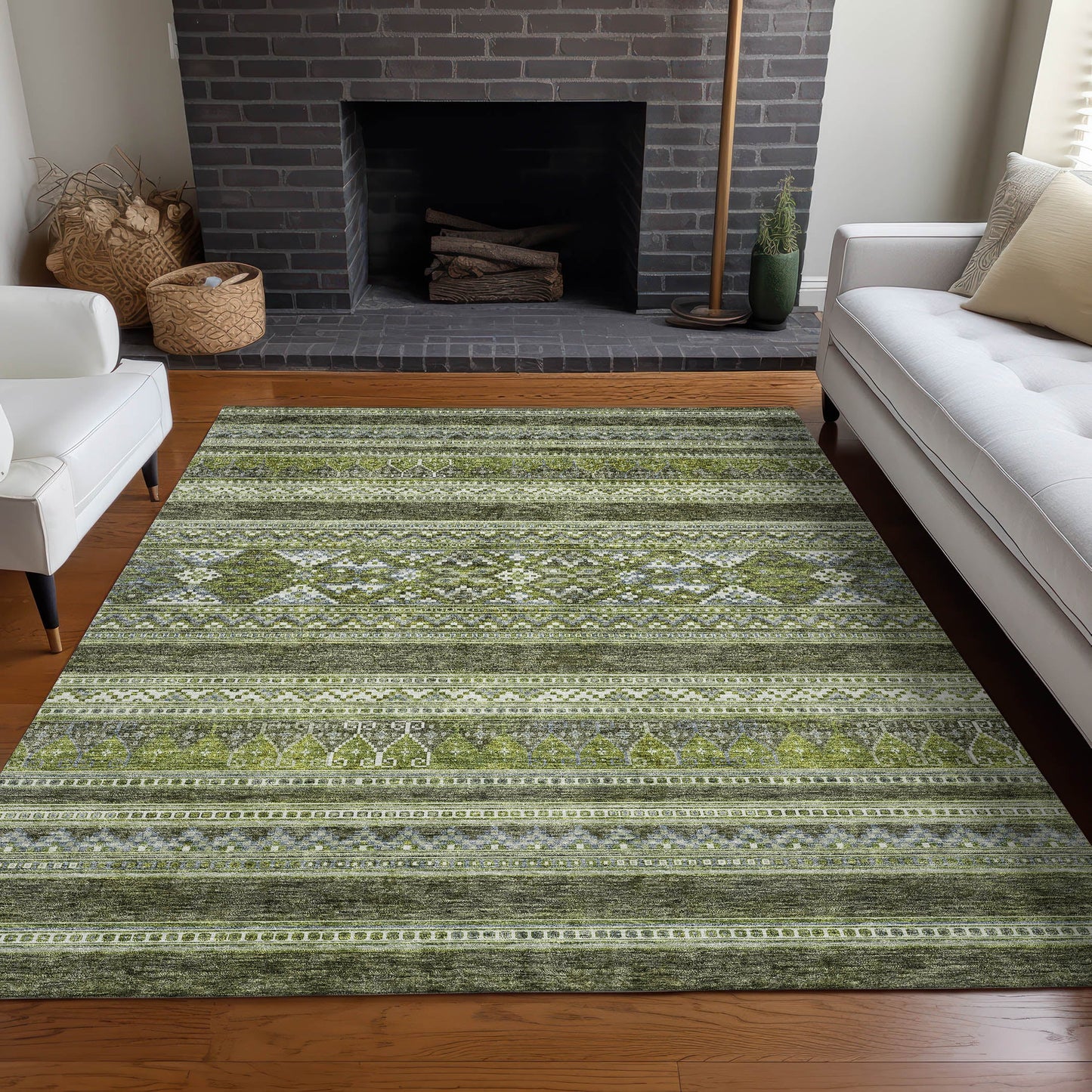 Addison Rugs Southwest Green Washable Indoor-Outdoor Rug