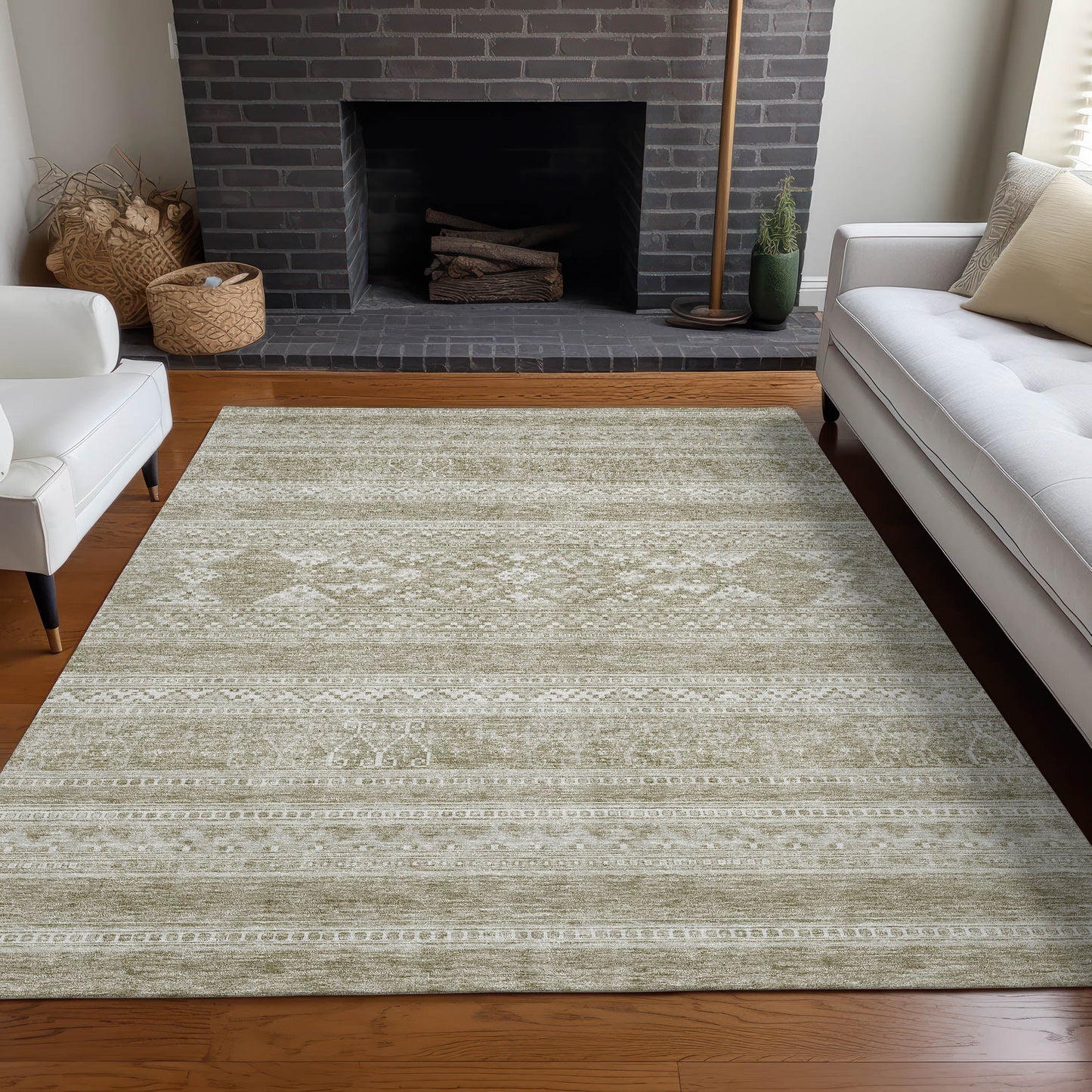 Addison Rugs Southwest Khaki Washable Indoor-Outdoor Rug