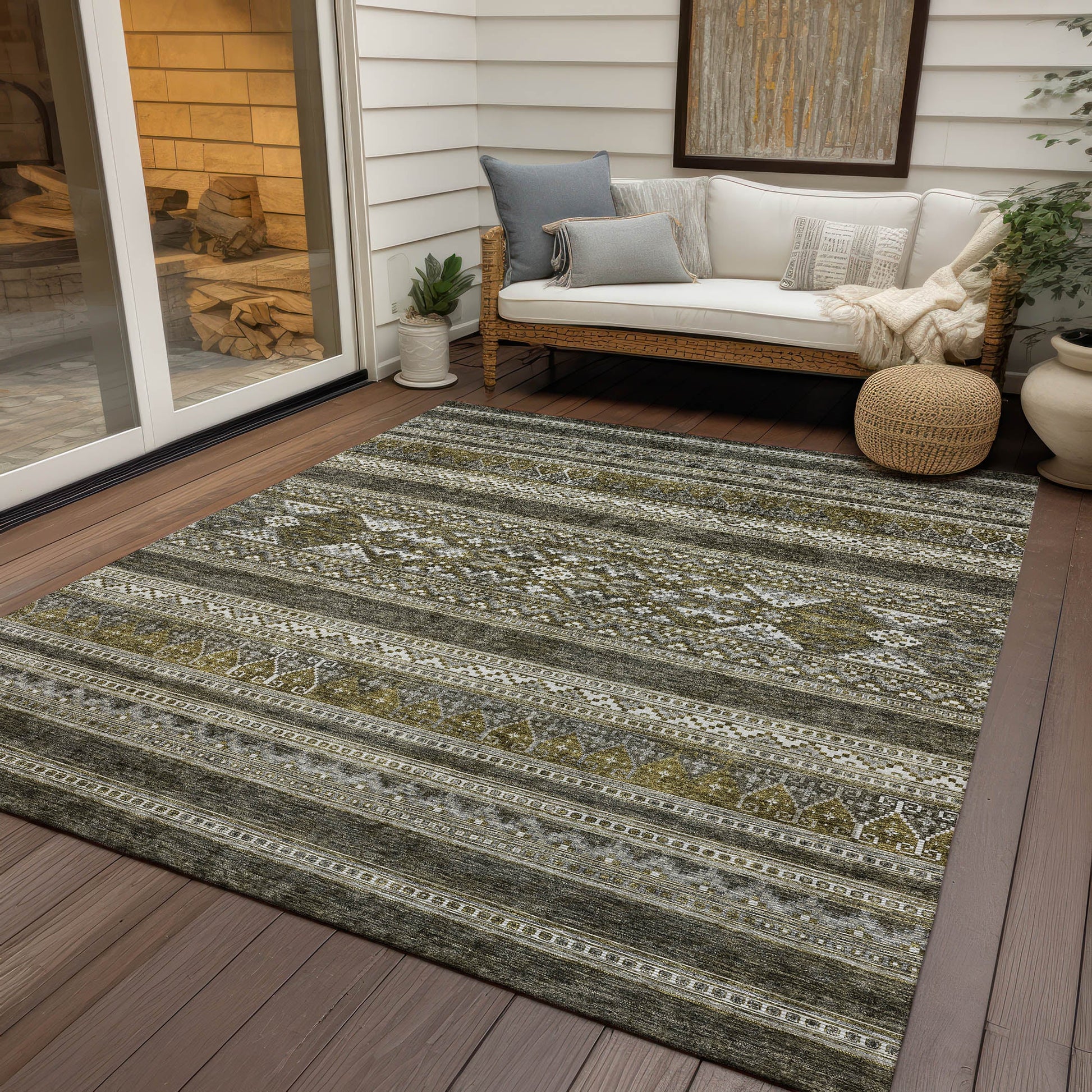 Addison Rugs Southwest Taupe Washable Indoor-Outdoor Rug