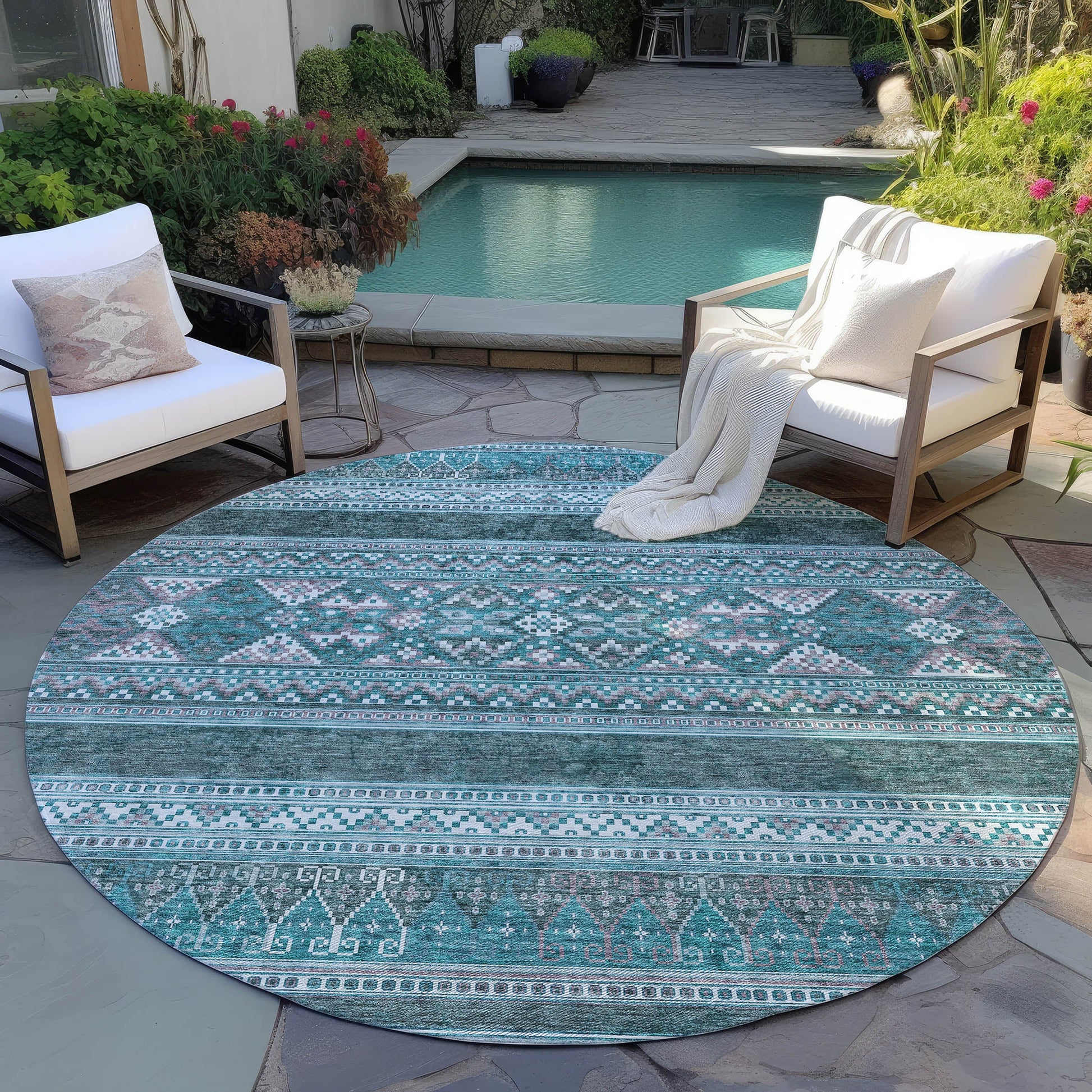 Addison Rugs Southwest Teal Washable Indoor-Outdoor Rug