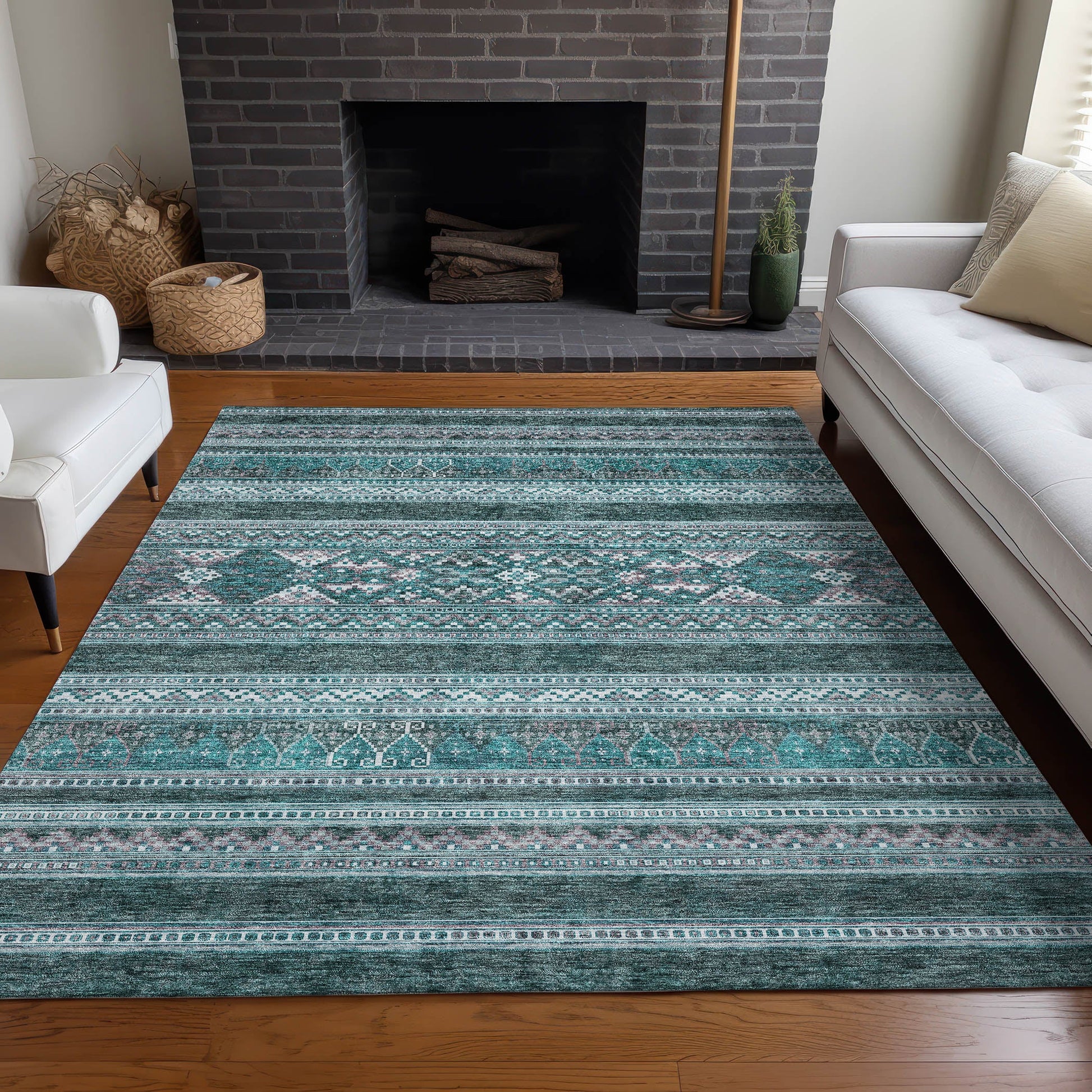 Addison Rugs Southwest Teal Washable Indoor-Outdoor Rug
