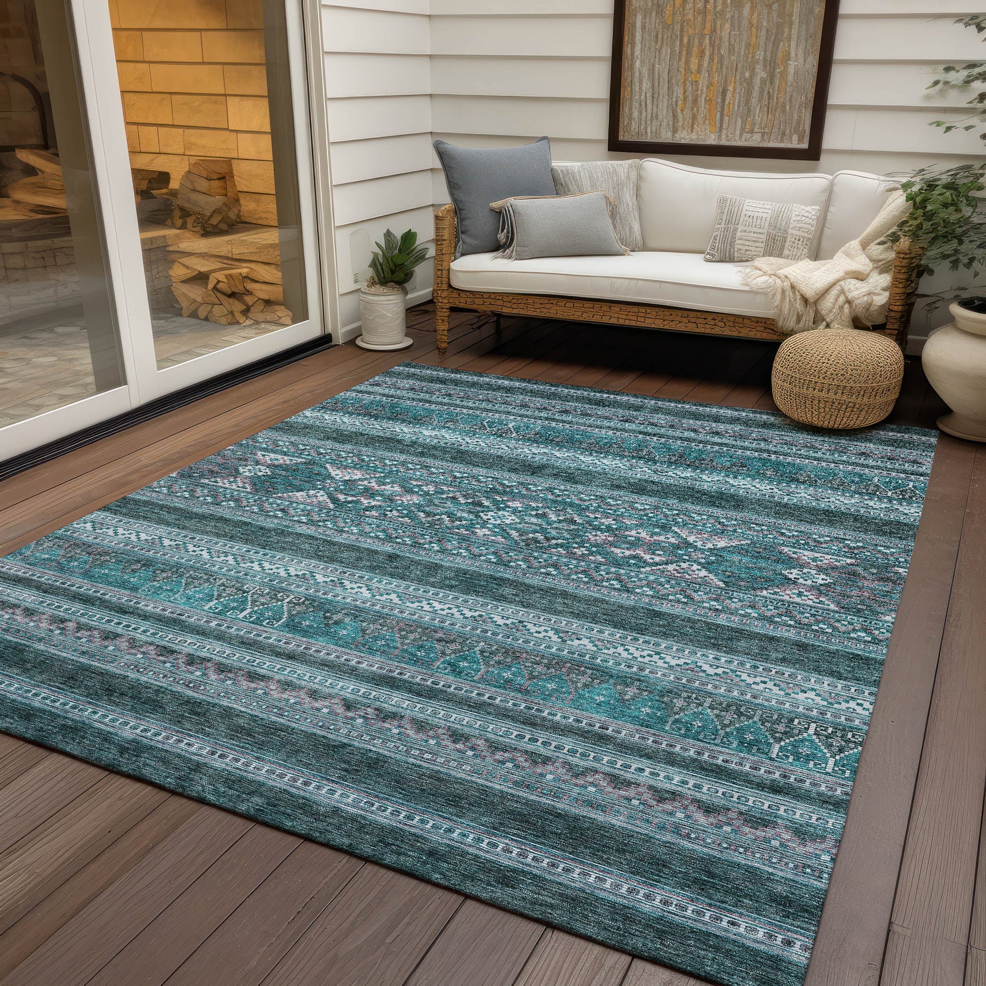 Addison Rugs Southwest Teal Washable Indoor-Outdoor Rug