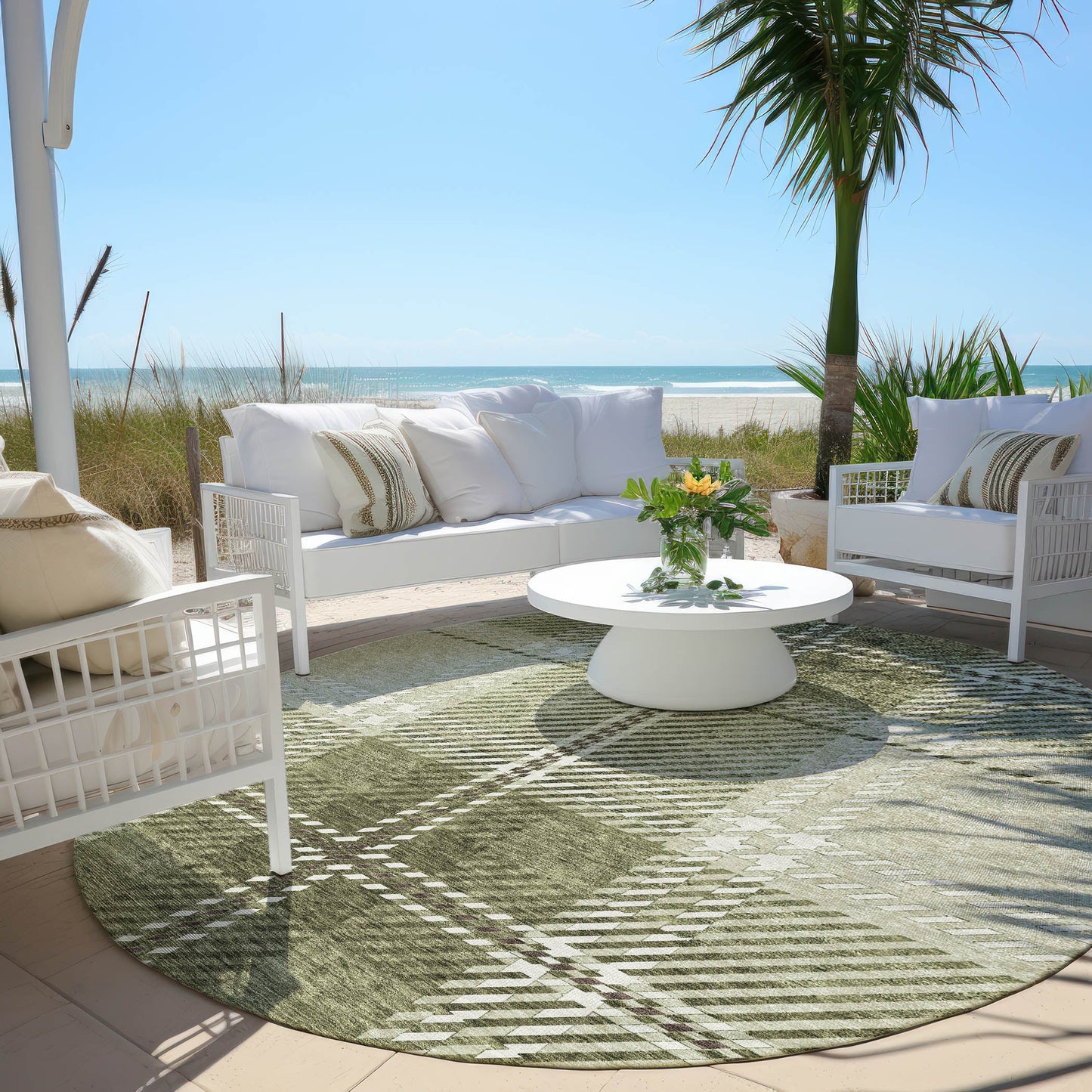 Spiral Whispers Aloe Washable Indoor-Outdoor Rug