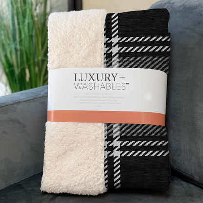 Spiral Whispers Black Washable Indoor-Outdoor Rug