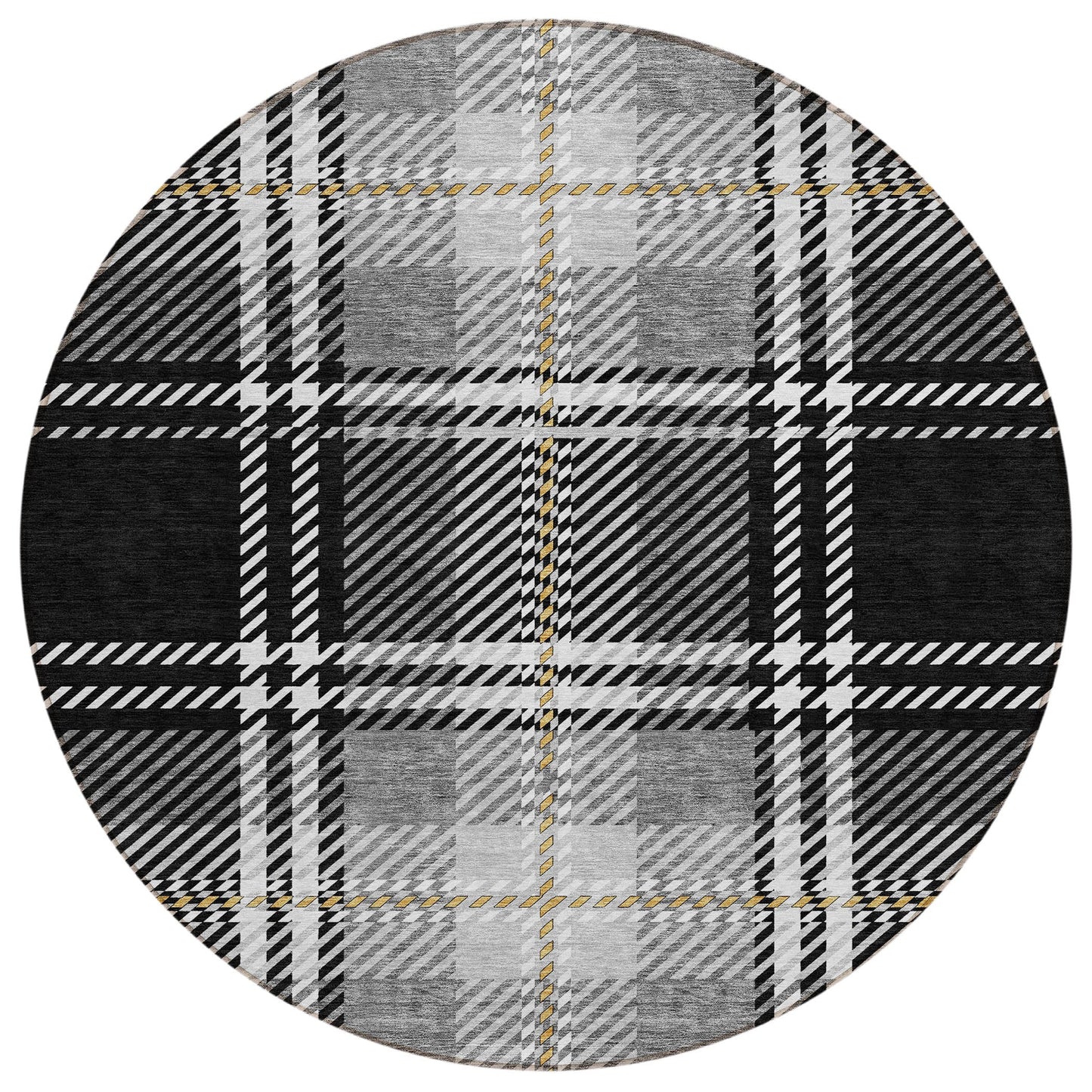 Spiral Whispers Black Washable Indoor-Outdoor Rug