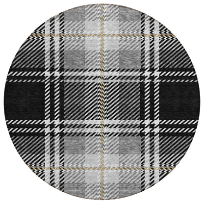 Spiral Whispers Black Washable Indoor-Outdoor Rug