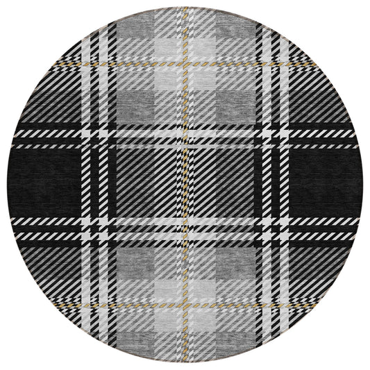 Spiral Whispers Black Washable Indoor-Outdoor Rug