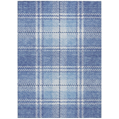 Spiral Whispers Blue Washable Indoor-Outdoor Rug