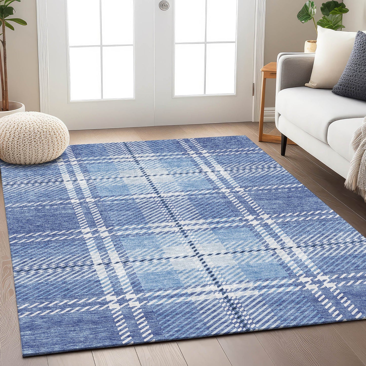 Spiral Whispers Blue Washable Indoor-Outdoor Rug