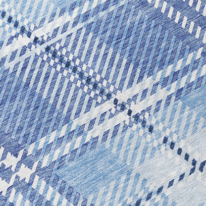 Spiral Whispers Blue Washable Indoor-Outdoor Rug