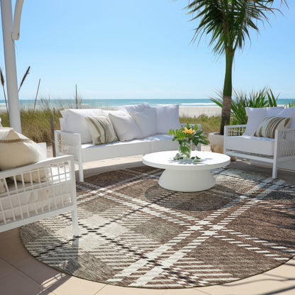 Spiral Whispers Brown Washable Indoor-Outdoor Rug