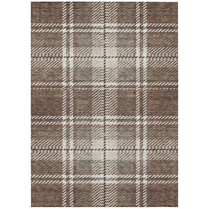 Spiral Whispers Brown Washable Indoor-Outdoor Rug