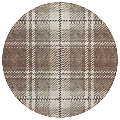 Spiral Whispers Brown Washable Indoor-Outdoor Rug