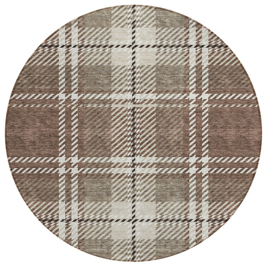 Spiral Whispers Brown Washable Indoor-Outdoor Rug