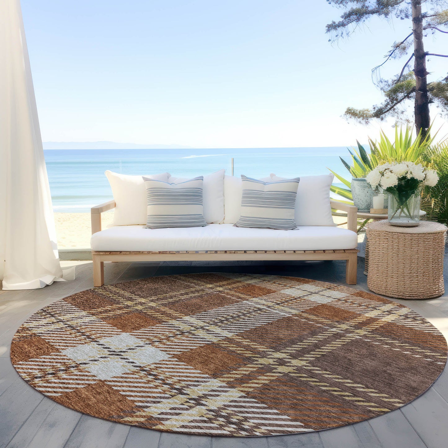 Spiral Whispers Chocolate Washable Indoor-Outdoor Rug
