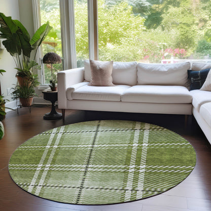Spiral Whispers Green Washable Indoor-Outdoor Rug