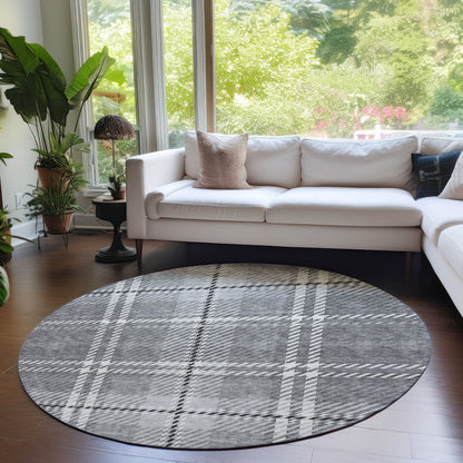 Spiral Whispers Grey Washable Indoor-Outdoor Rug