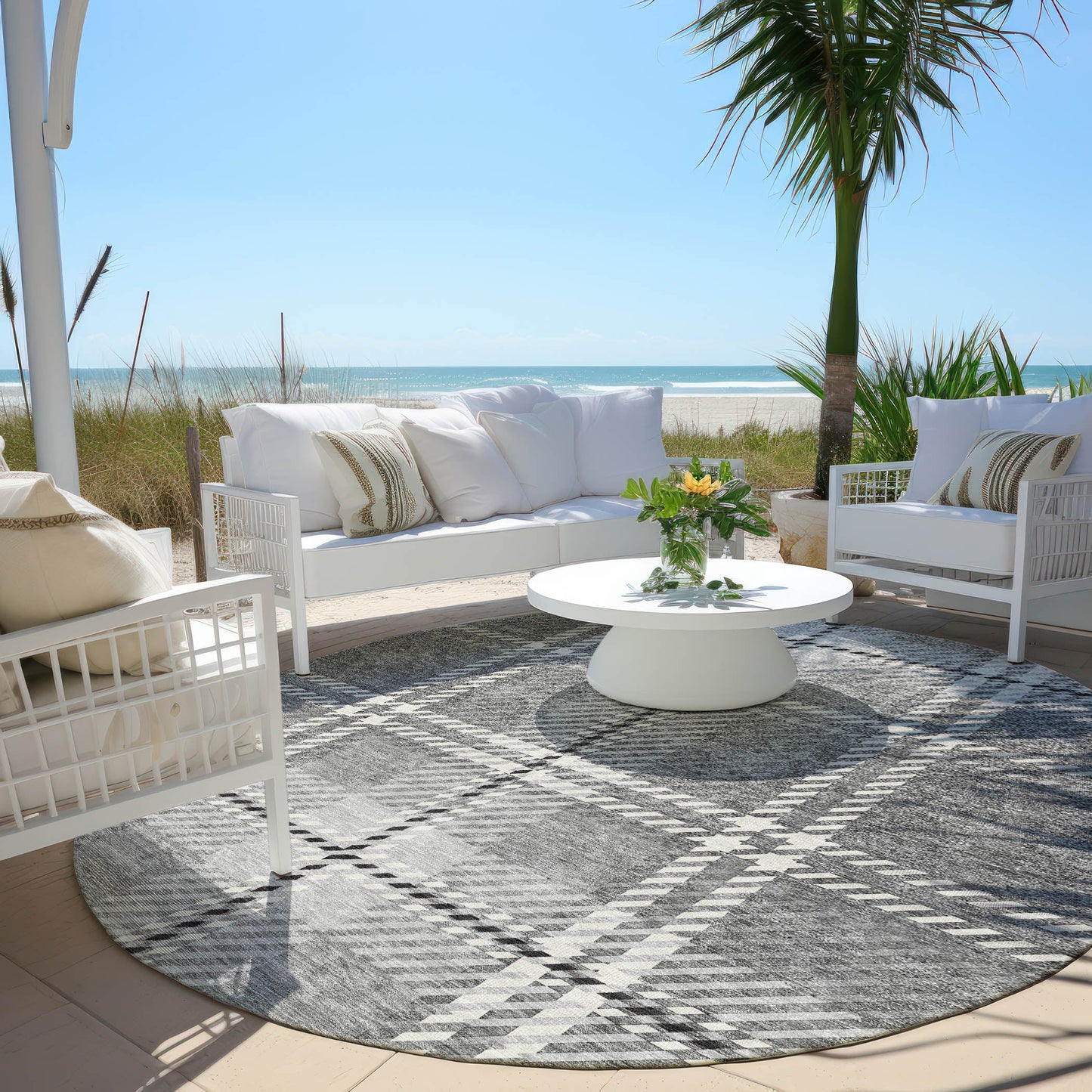 Spiral Whispers Grey Washable Indoor-Outdoor Rug