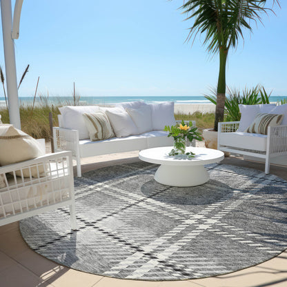 Spiral Whispers Grey Washable Indoor-Outdoor Rug