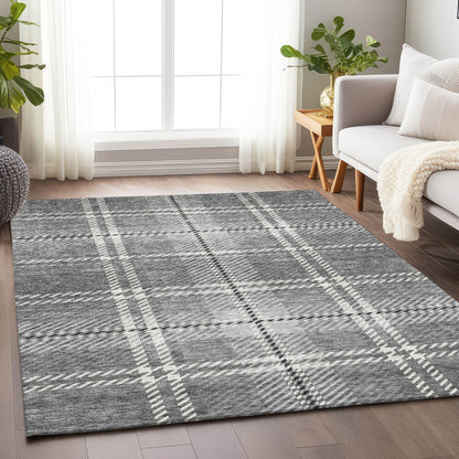 Spiral Whispers Grey Washable Indoor-Outdoor Rug