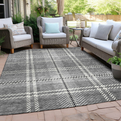 Spiral Whispers Grey Washable Indoor-Outdoor Rug