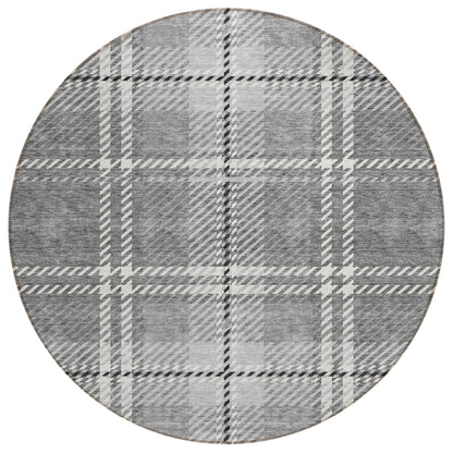 Spiral Whispers Grey Washable Indoor-Outdoor Rug