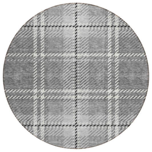 Spiral Whispers Grey Washable Indoor-Outdoor Rug