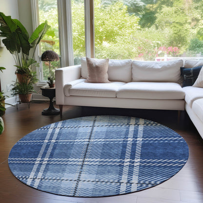 Spiral Whispers Navy Washable Indoor-Outdoor Rug
