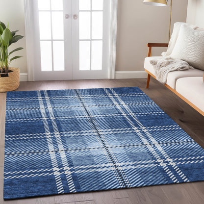 Spiral Whispers Navy Washable Indoor-Outdoor Rug