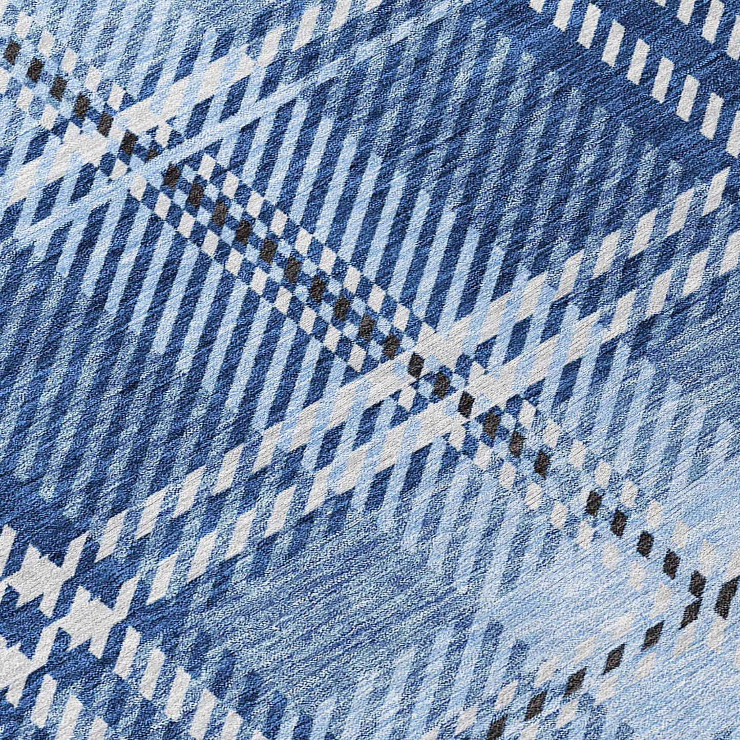 Spiral Whispers Navy Washable Indoor-Outdoor Rug