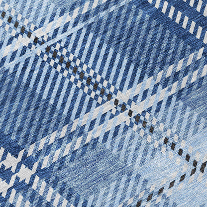 Spiral Whispers Navy Washable Indoor-Outdoor Rug