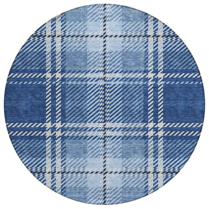 Spiral Whispers Navy Washable Indoor-Outdoor Rug