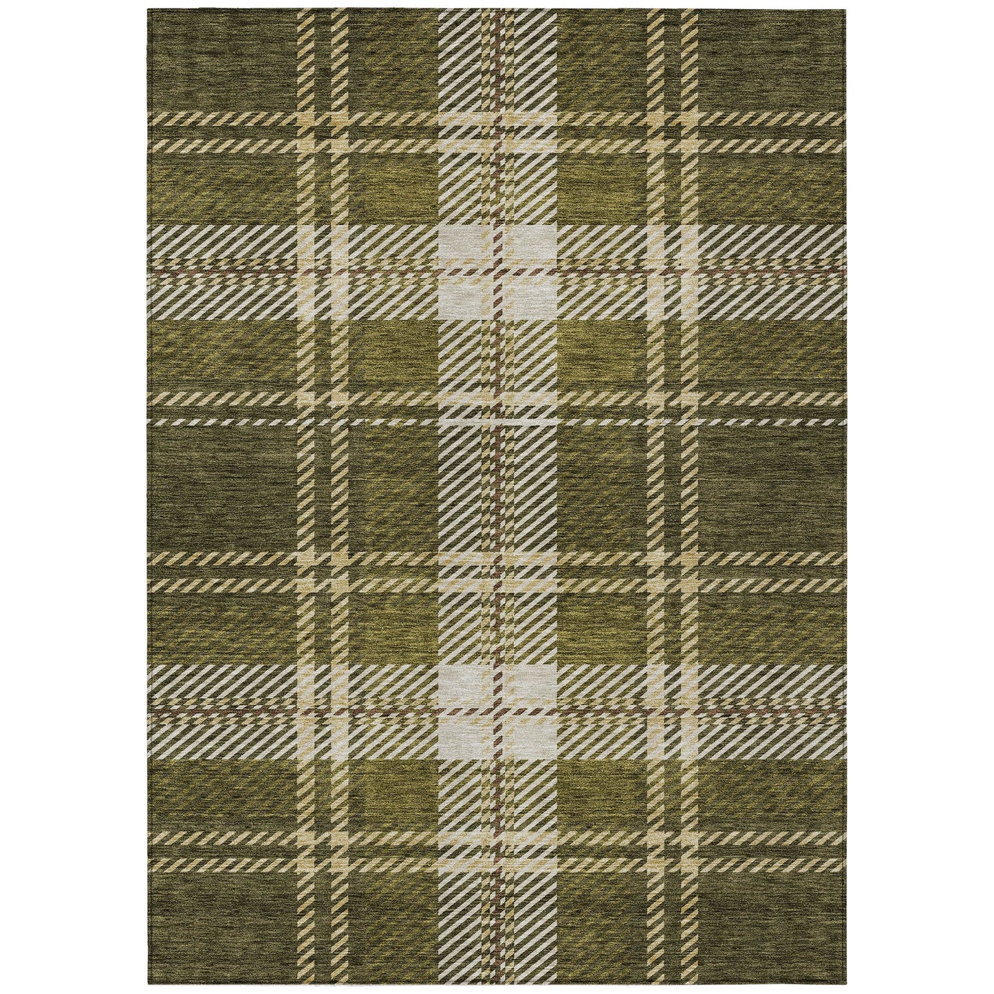 Spiral Whispers Olive Washable Indoor-Outdoor Rug