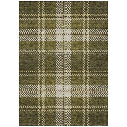 Spiral Whispers Olive Washable Indoor-Outdoor Rug