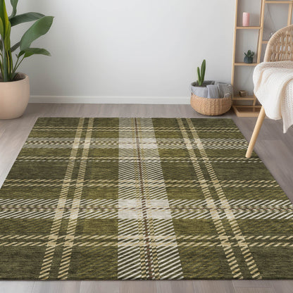 Spiral Whispers Olive Washable Indoor-Outdoor Rug
