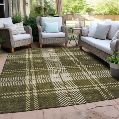 Spiral Whispers Olive Washable Indoor-Outdoor Rug
