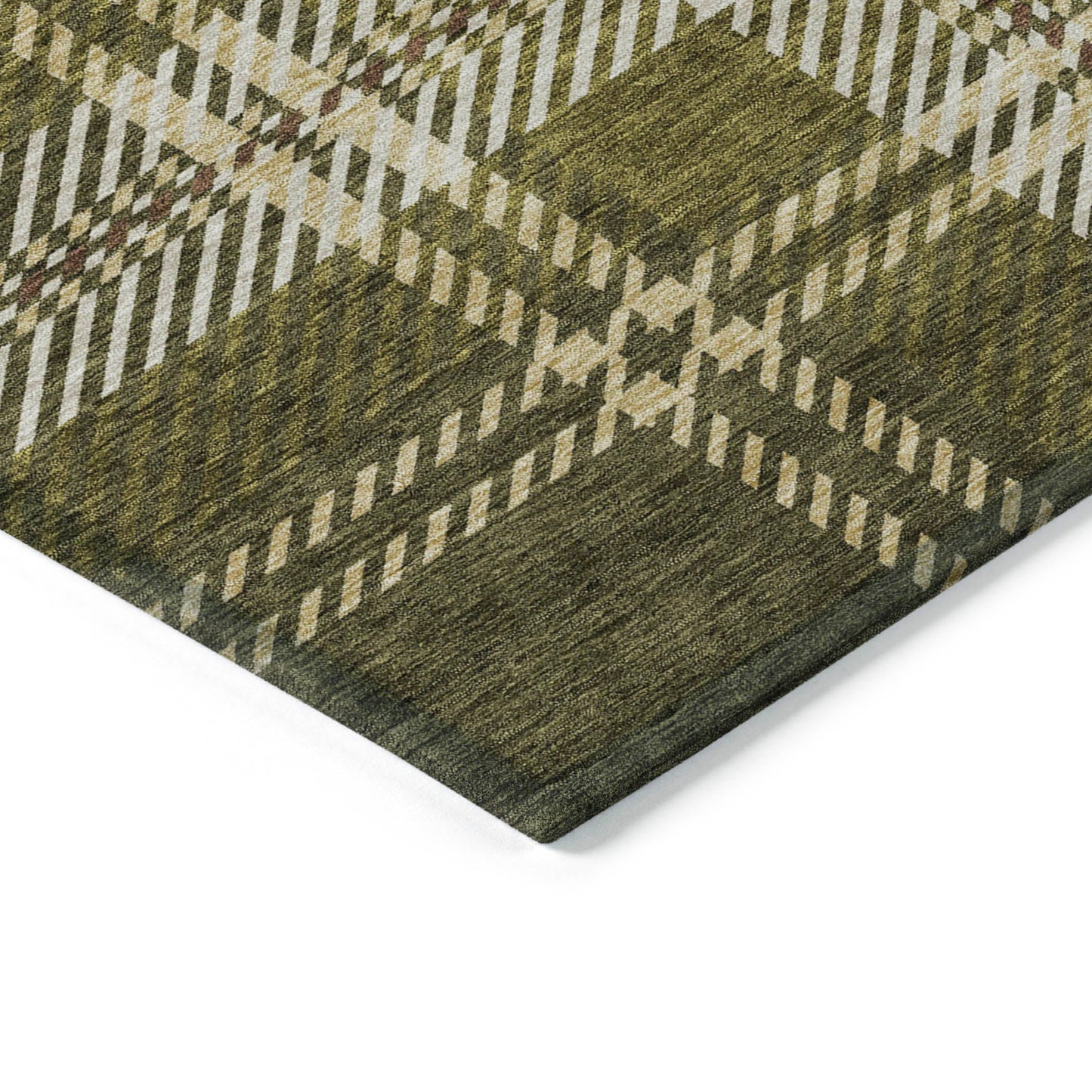 Spiral Whispers Olive Washable Indoor-Outdoor Rug