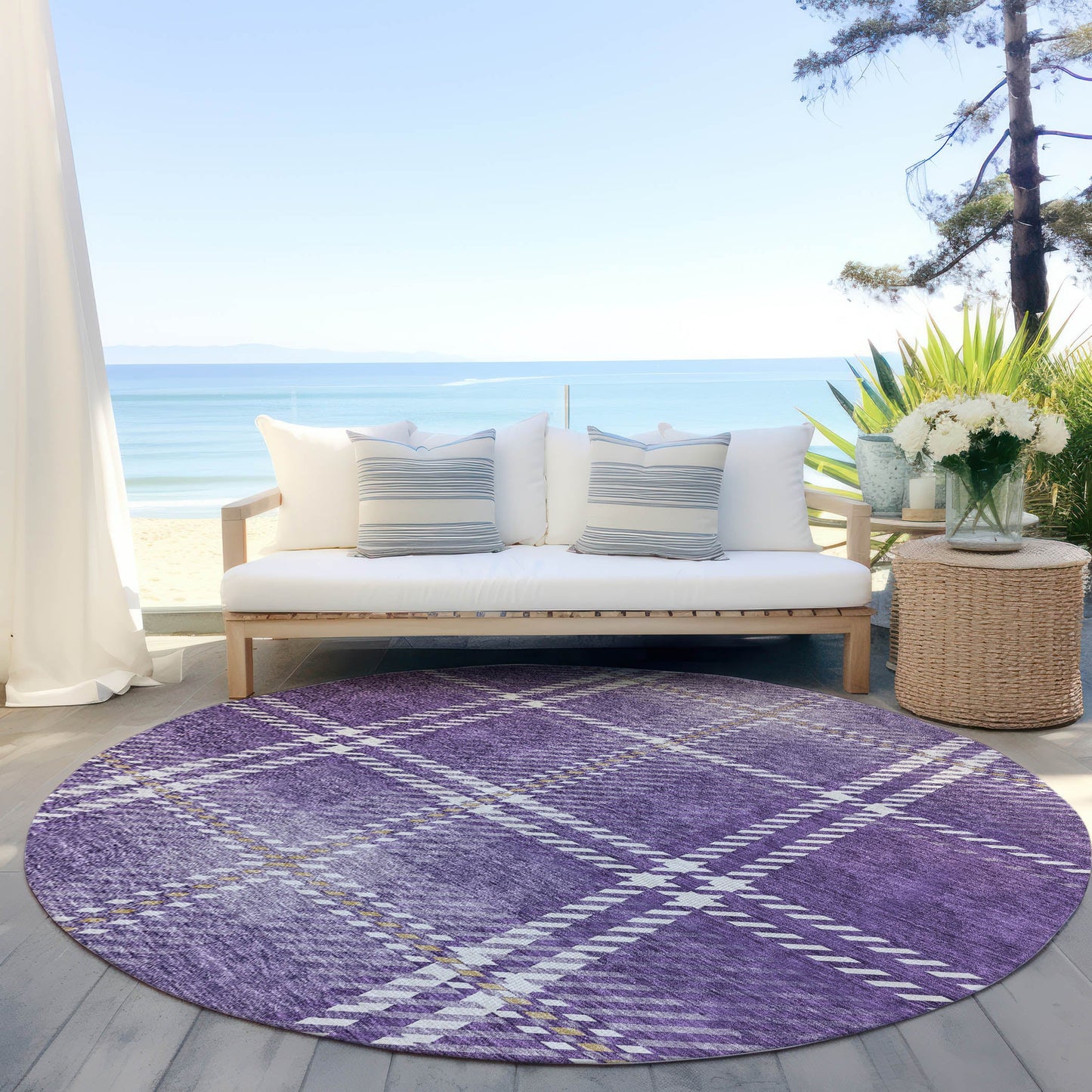 Spiral Whispers Purple Washable Indoor-Outdoor Rug