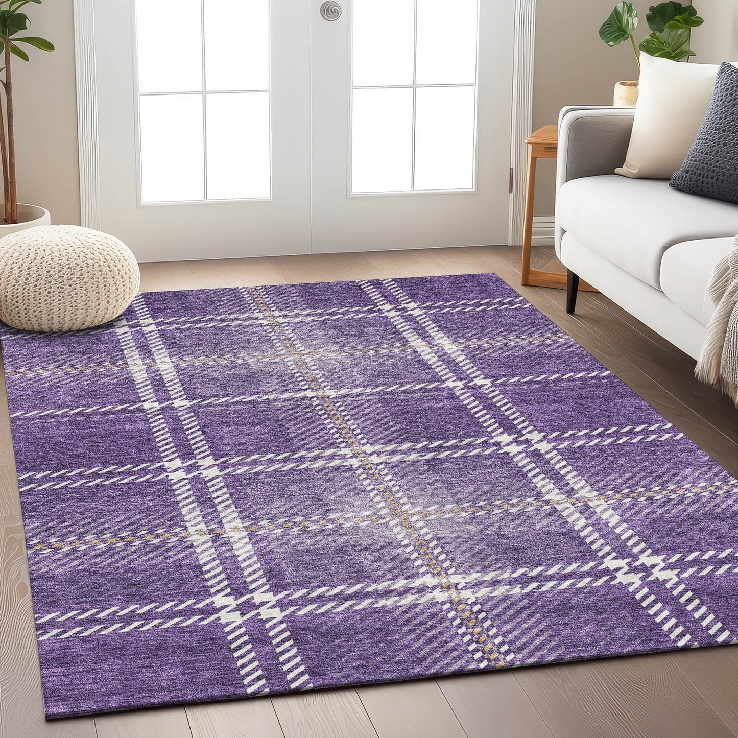 Spiral Whispers Purple Washable Indoor-Outdoor Rug