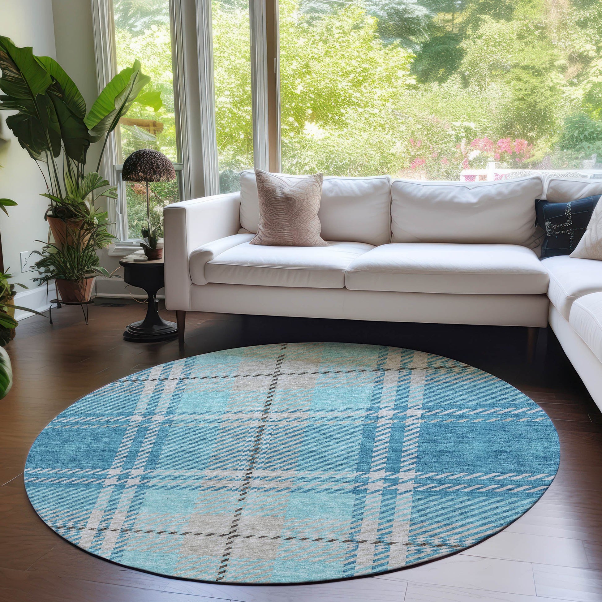 Addison Rugs Spiral Whispers Teal Indoor-Outdoor Rug with Matching Throw