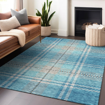 Spiral Whispers Teal Washable Indoor-Outdoor Rug
