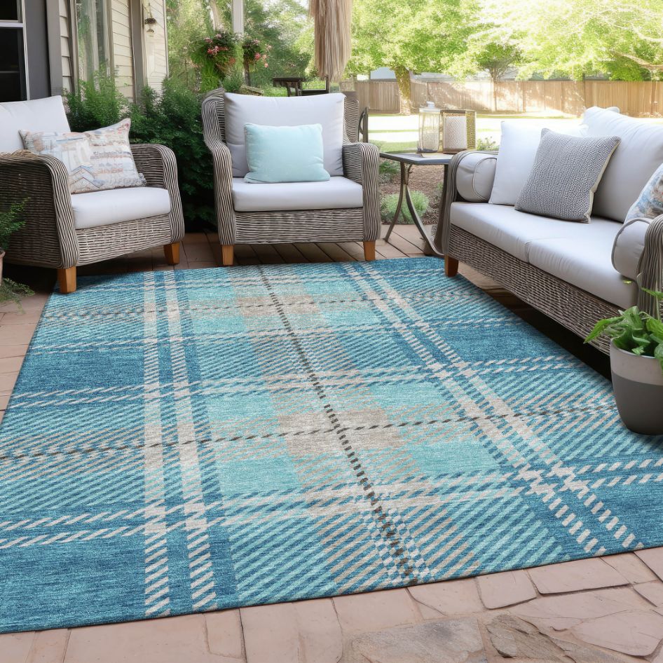 Addison Rugs Spiral Whispers Teal Indoor-Outdoor Rug with Matching Throw