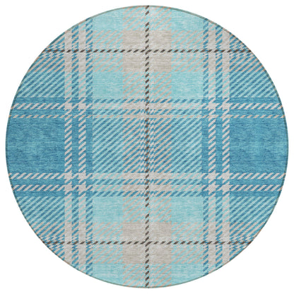 Spiral Whispers Teal Washable Indoor-Outdoor Rug