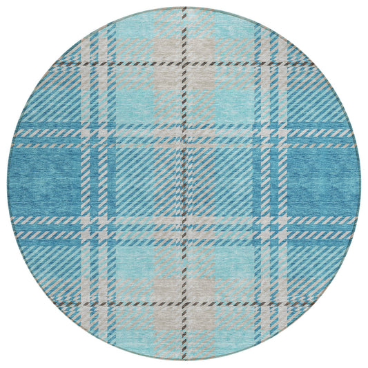 Spiral Whispers Teal Washable Indoor-Outdoor Rug